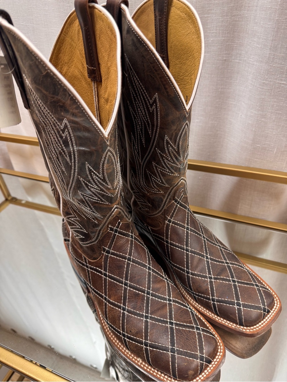 Men's Brown Quilted Stitch Western Cowboy Boots